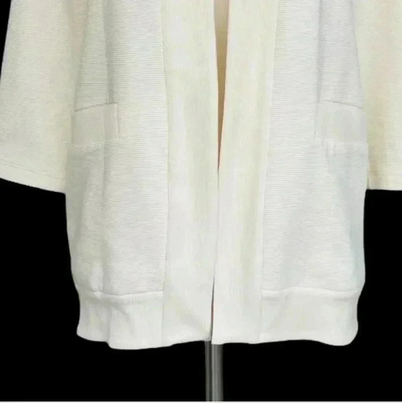 EILEEN FISHER Women’s Size S Ivory Organic Cotton Blend Rib Open Kimono Jacket - Picture 5 of 8